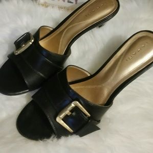 Tahari black open toe sandals with buckle